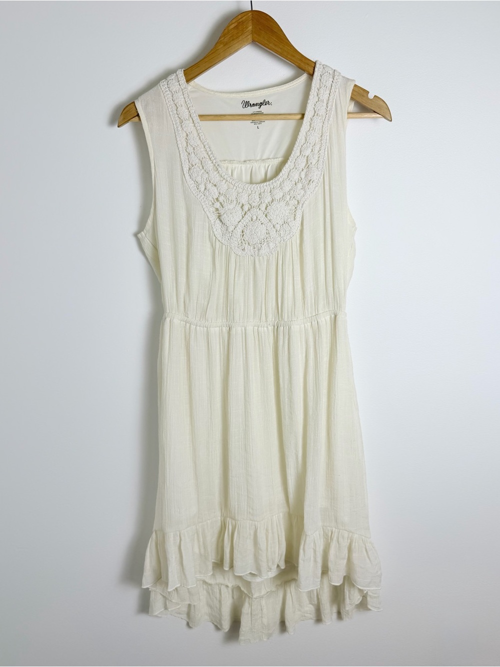 Wrangler Cream Crochet Boho Prairie Dress Cottagecore Western